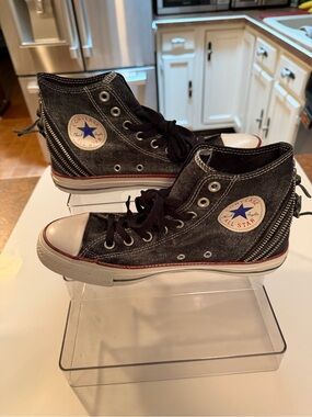 Converse Tri Zip Sparkle Wash High Top All Star Sneakers with White Toe
